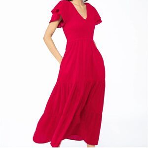 Banjanan Ira Womens Pink New Velvet Flutter Sleeve V Neck Maxi Dress Small